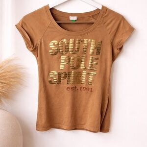 South Pole Graphic Tee Tan Gold Logo Y2K Baby Tee Size L